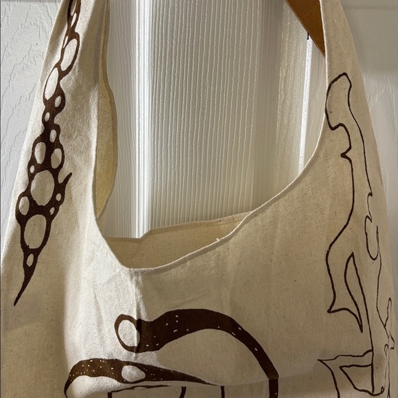 Ashnikko Beige Tote Bag Yoga Tote with Brown Graphic Design Like New - Picture 2 of 8